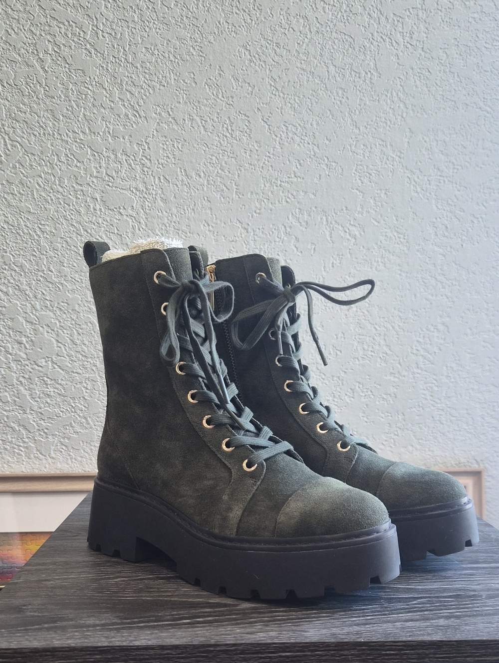 MICHAEL Michael Kors Olive Suede Lace-Up Platform Boots